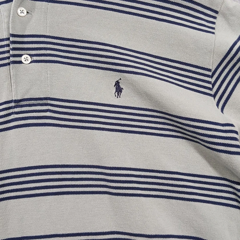Polo Ralph Lauren‎ Polo Shirt Mens Large Cream Blue Stripe Short Sleeve